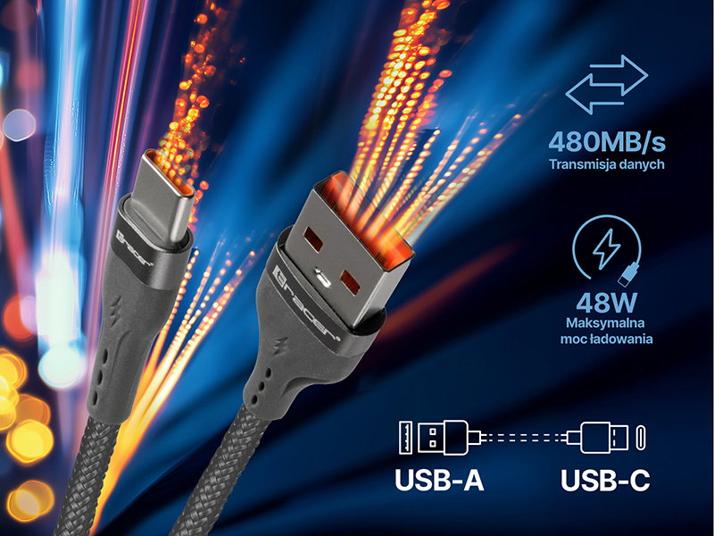 Tracer 47487 USB A - Type C M/M 1m Cable Grey