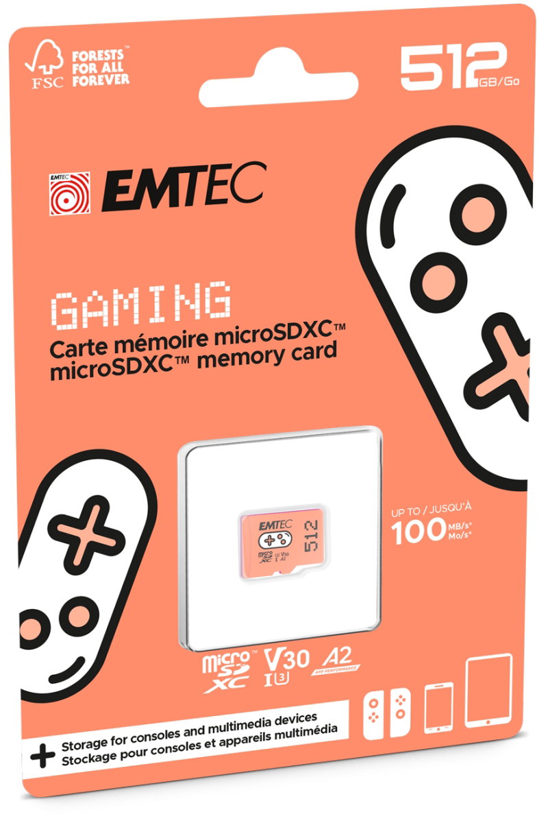 Emtec MicroSDXC 512GB UHSI U3 V30 A2 Gaming Orange
