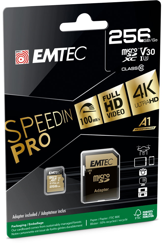 Emtec MicroSDXC 256GB UHS-I U3 V30 SpeedIN Pro