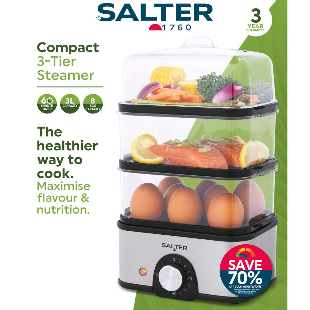 Salter EK5885VDE Compact 3-Tier Steamer