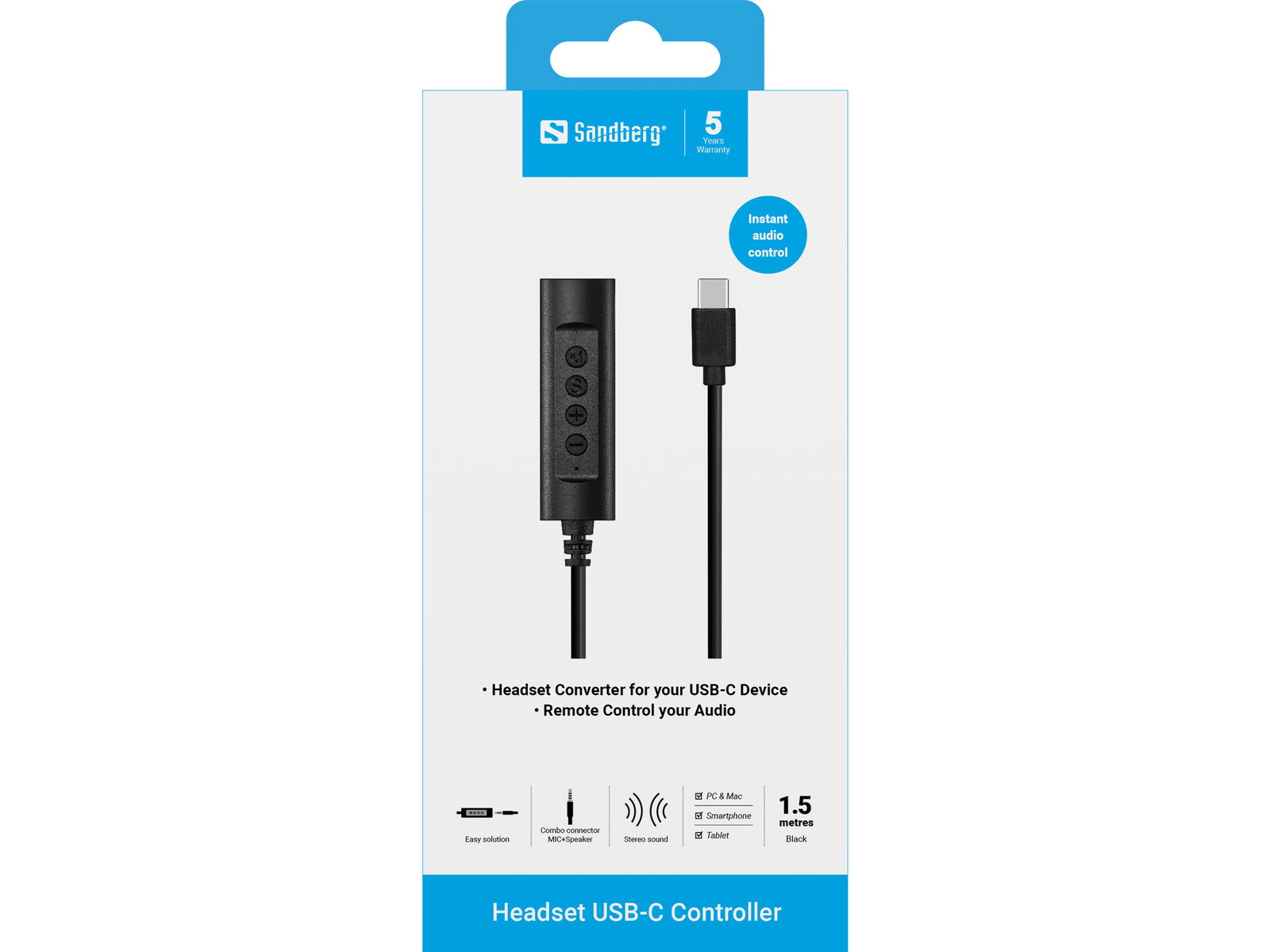 Sandberg 136-73 Headset USB-C Controller 1.5m