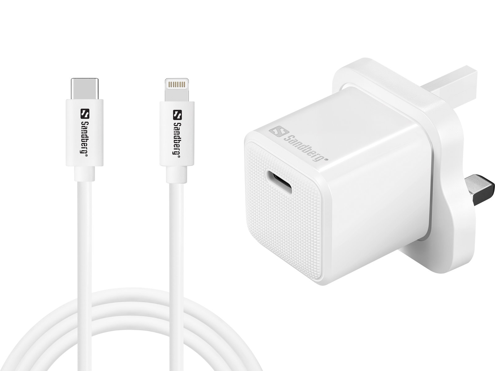 Sandberg 441-64 USB-C 20W Charger UK+Lightning, Incl. 1m USB-C> Lighting cable