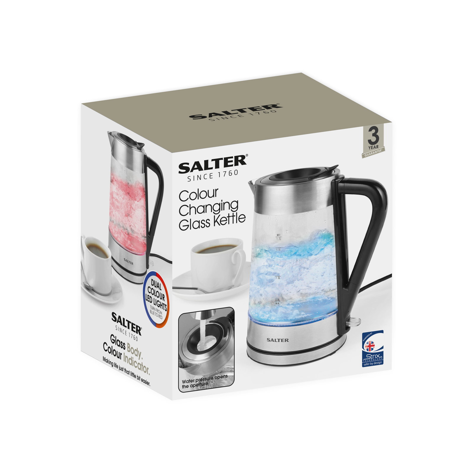 Salter EK5078SSFVDE Colour Changingt Glass Kettle
