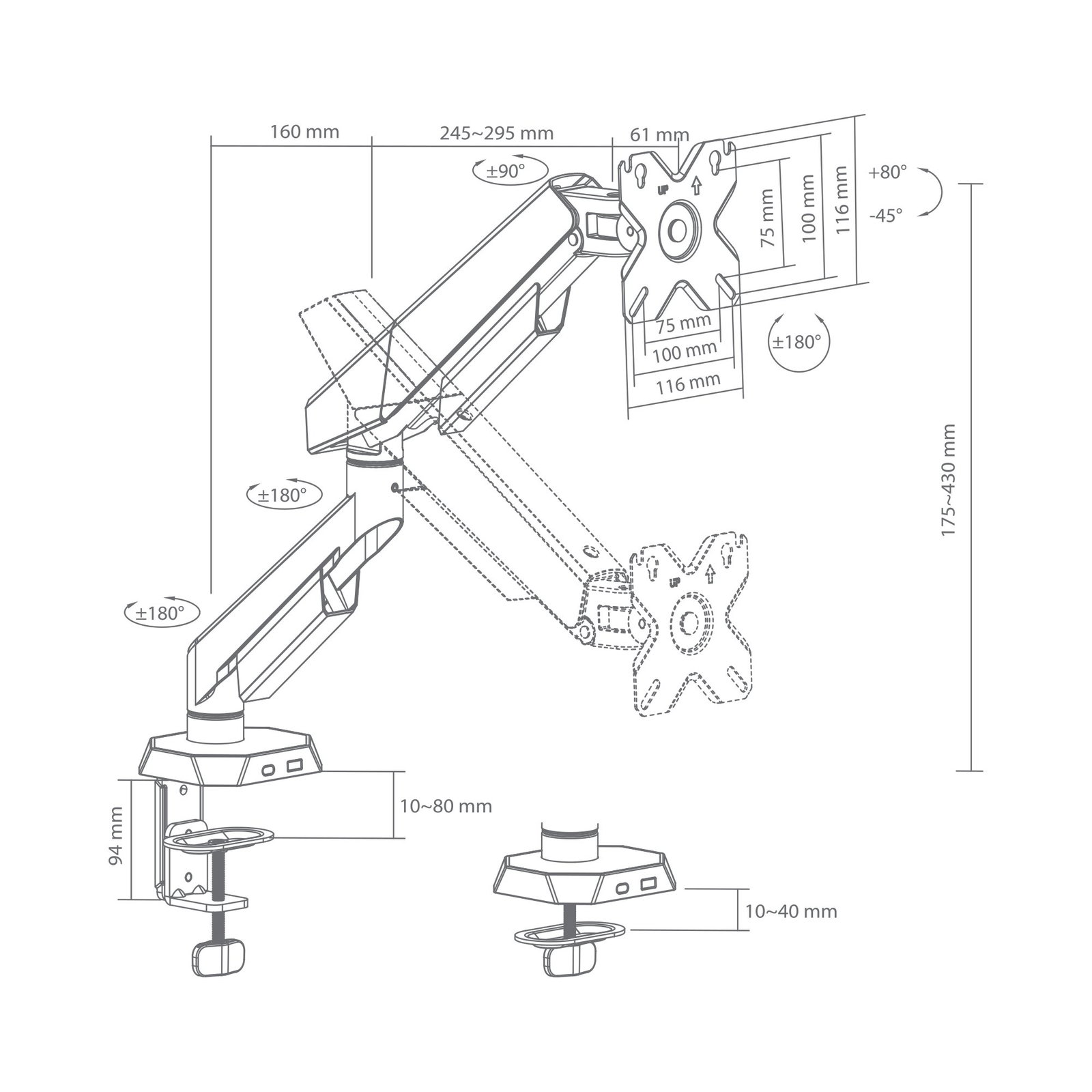 White Shark KHUFU-I GMS-3210 1 Monitor Desktop Mount