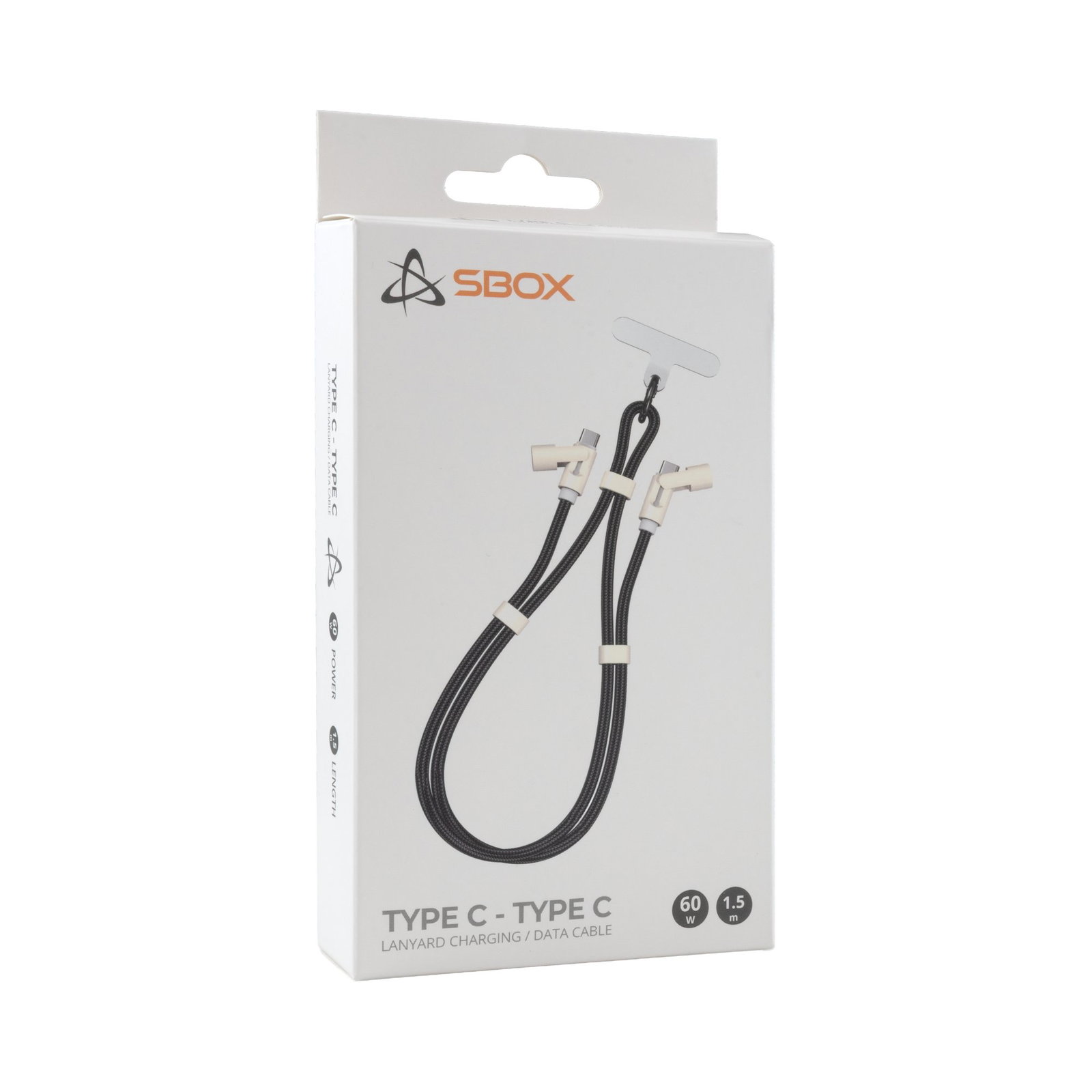Sbox LANYARD BLACK Type-C -Type-C 1.5m Black