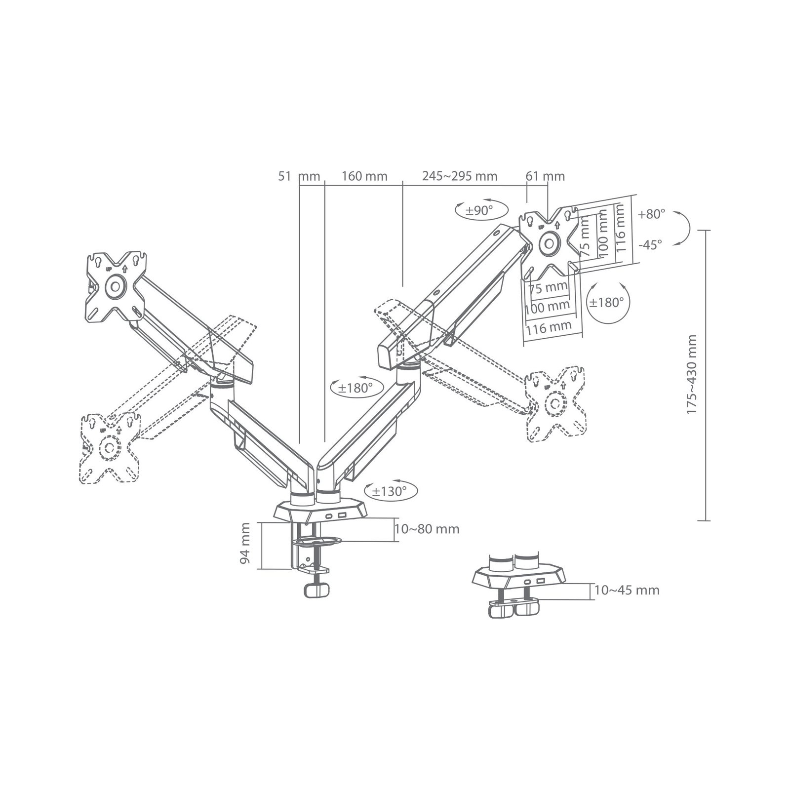 White Shark KHUFU-II GMS-3211 2 Monitor Desktop Mount