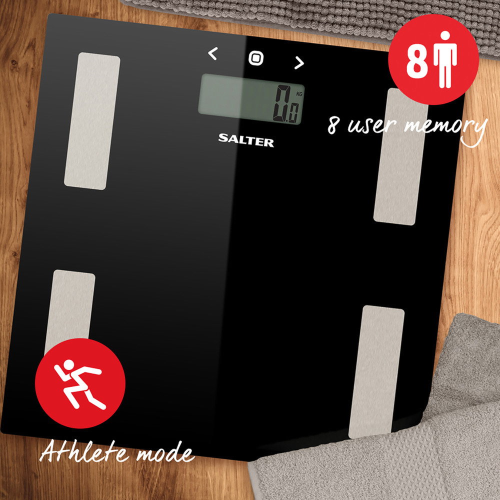 Salter 9150 BFEU12 Glass Analyser Bathroom Scales, Black