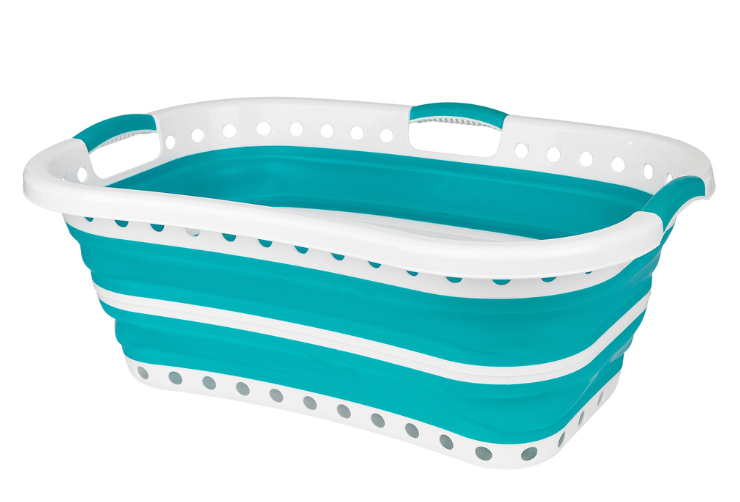 Beldray LA072979TQFEU7 Collapsible Hip Hugger Laundry Basket 37 L, White/Mint
