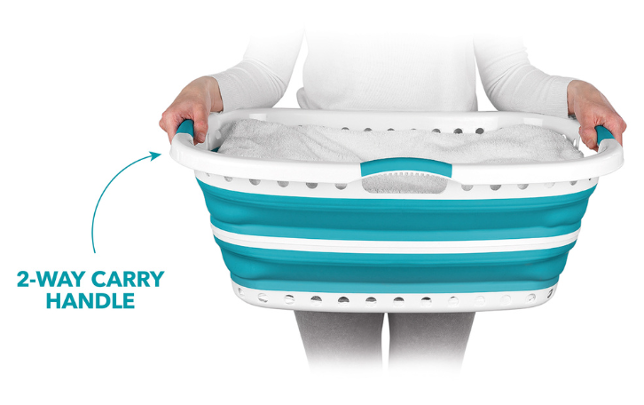 Beldray LA072979TQFEU7 Collapsible Hip Hugger Laundry Basket 37 L, White/Mint