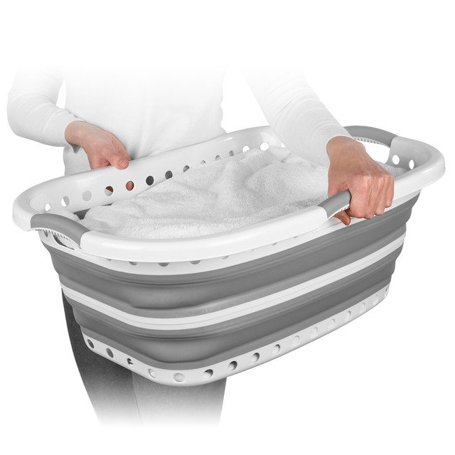 Beldray LA072979PGRYFEU7 Collapsible Hip Hugger Laundry Basket 37L, White/Grey