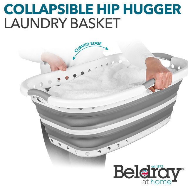 Beldray LA072979PGRYFEU7 Collapsible Hip Hugger Laundry Basket 37L, White/Grey