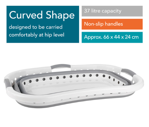 Beldray LA072979PGRYFEU7 Collapsible Hip Hugger Laundry Basket 37L, White/Grey