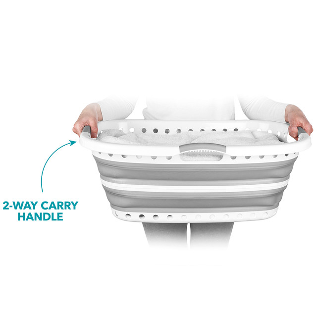 Beldray LA072979PGRYFEU7 Collapsible Hip Hugger Laundry Basket 37L, White/Grey