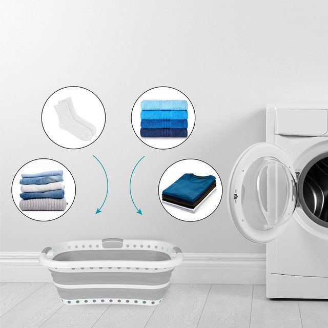 Beldray LA072979PGRYFEU7 Collapsible Hip Hugger Laundry Basket 37L, White/Grey