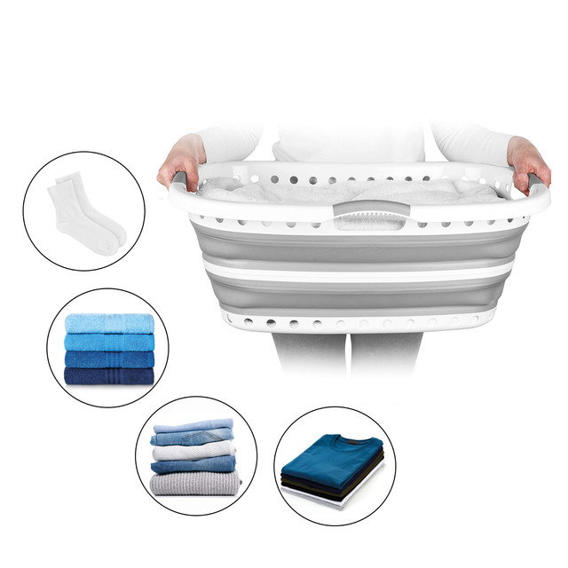 Beldray LA072979PGRYFEU7 Collapsible Hip Hugger Laundry Basket 37L, White/Grey