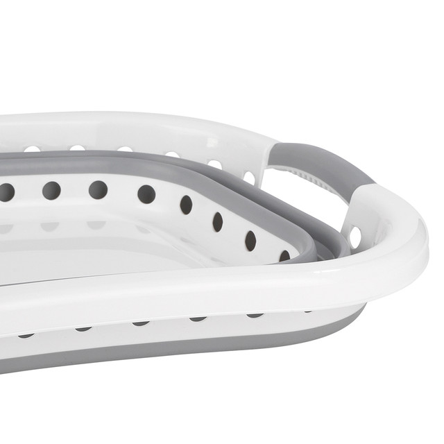 Beldray LA072979PGRYFEU7 Collapsible Hip Hugger Laundry Basket 37L, White/Grey