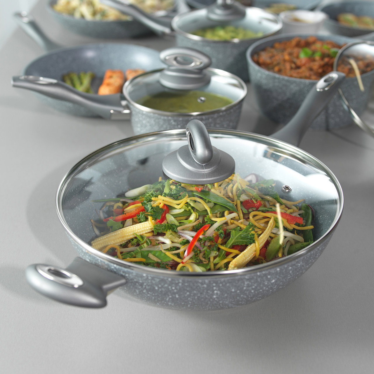 Salter BW02772G2MOR Marblestone Wok 28 cm, Grey