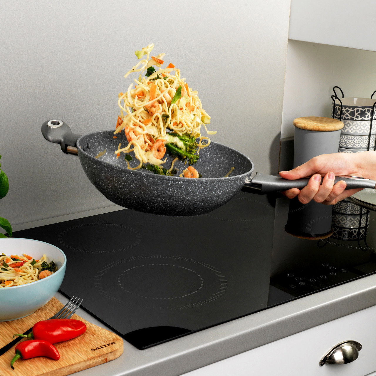 Salter BW02772G2MOR Marblestone Wok 28 cm, Grey