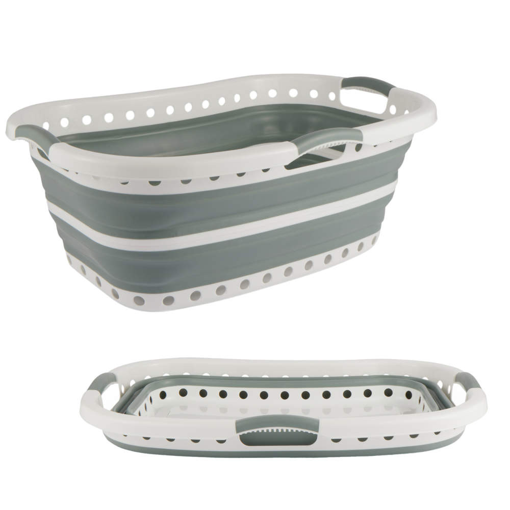 Beldray LA072979GRNFEU7 Collapsible Hip Hugger Laundry Basket 37 L, White/Grey