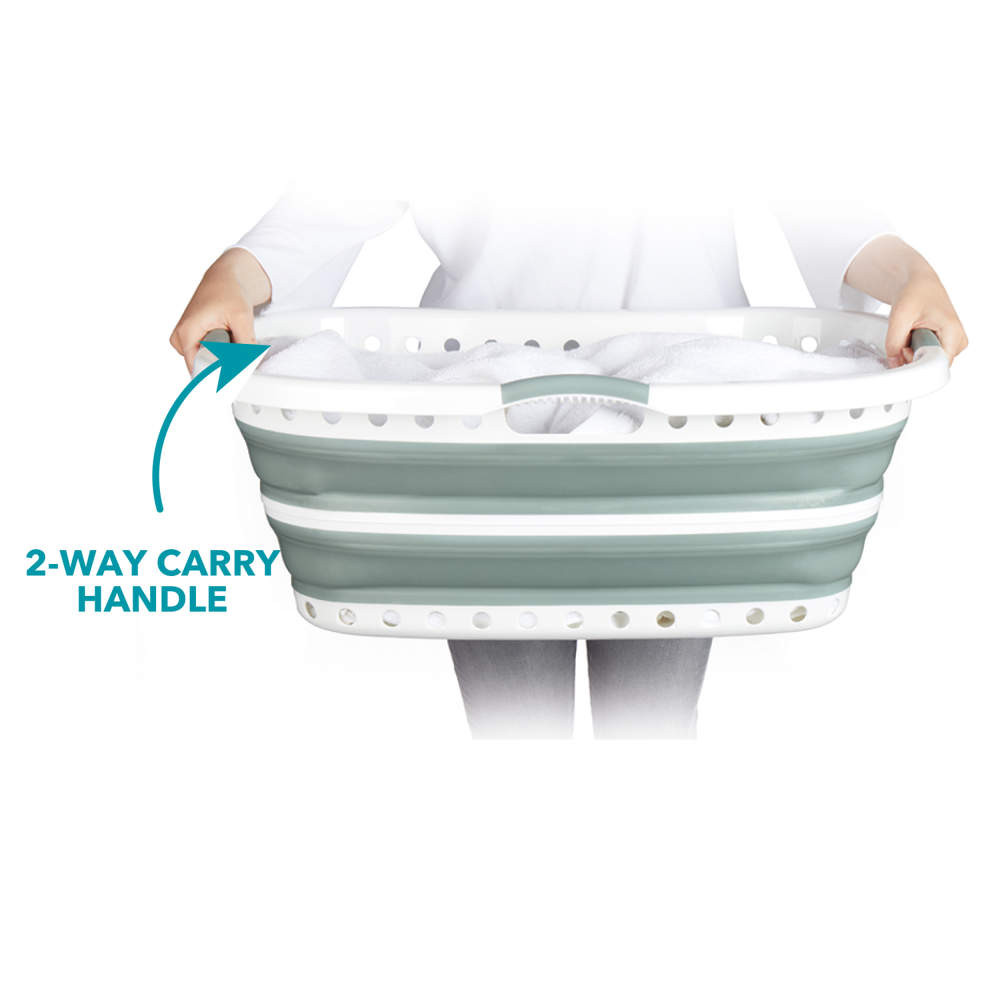 Beldray LA072979GRNFEU7 Collapsible Hip Hugger Laundry Basket 37 L, White/Grey