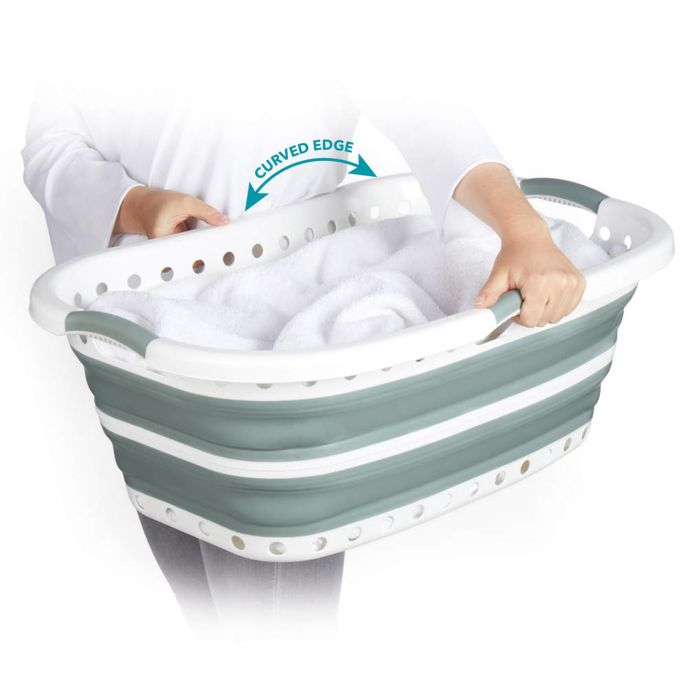 Beldray LA072979GRNFEU7 Collapsible Hip Hugger Laundry Basket 37 L, White/Grey