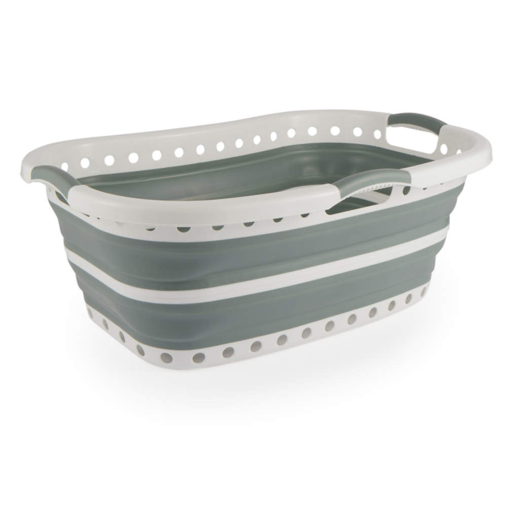 Beldray LA072979GRNFEU7 Collapsible Hip Hugger Laundry Basket 37 L, White/Grey