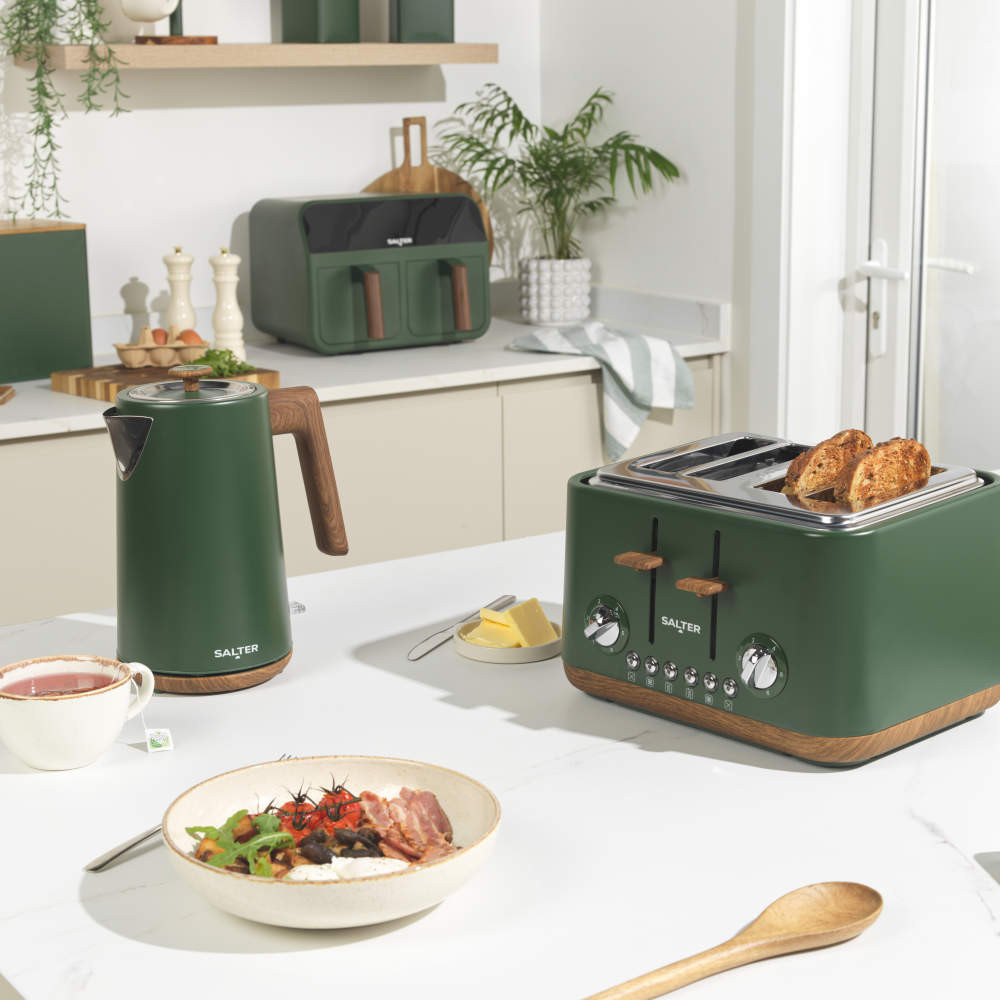 Salter BW12899G Toronto Bread Bin, Green/Wooden