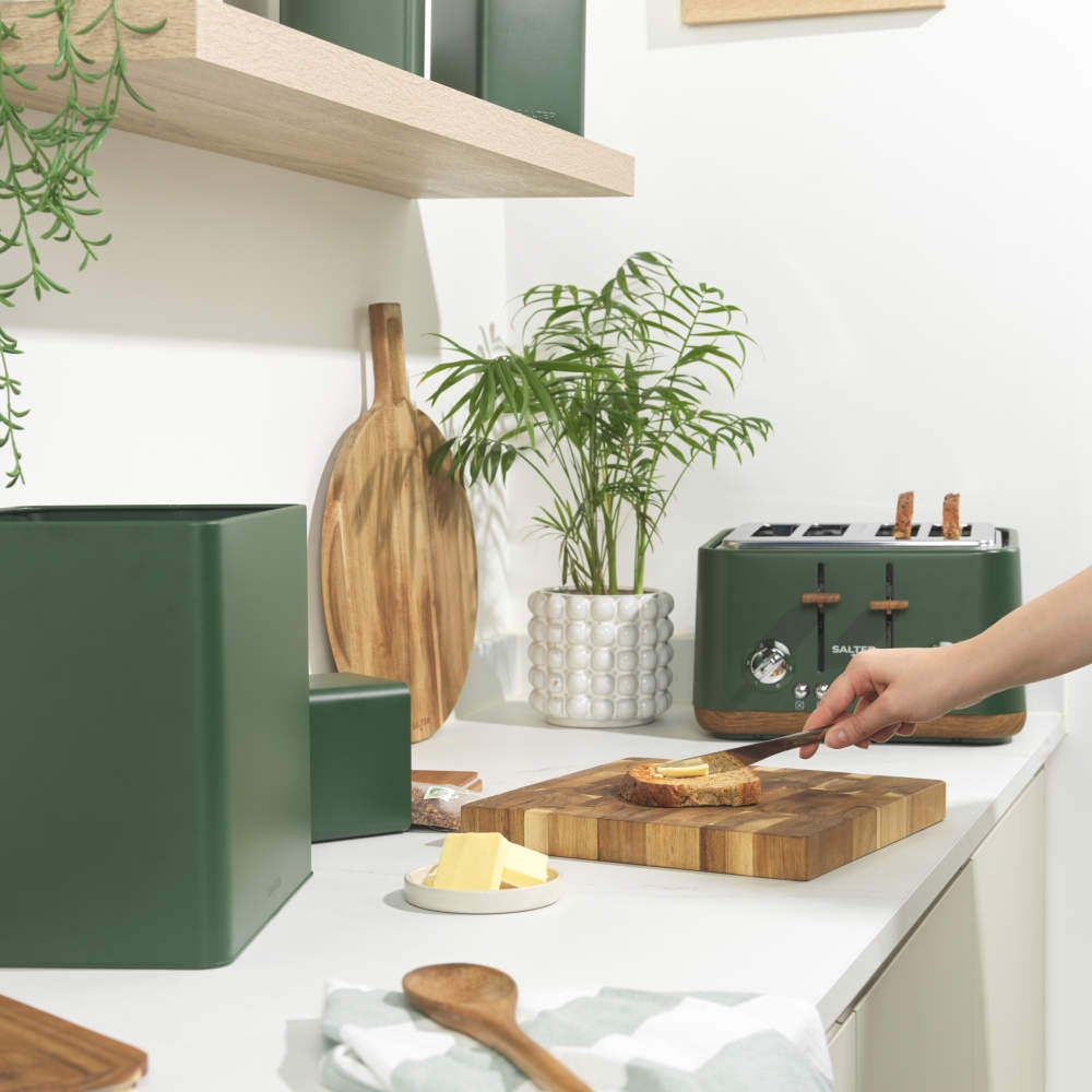 Salter BW12899G Toronto Bread Bin, Green/Wooden