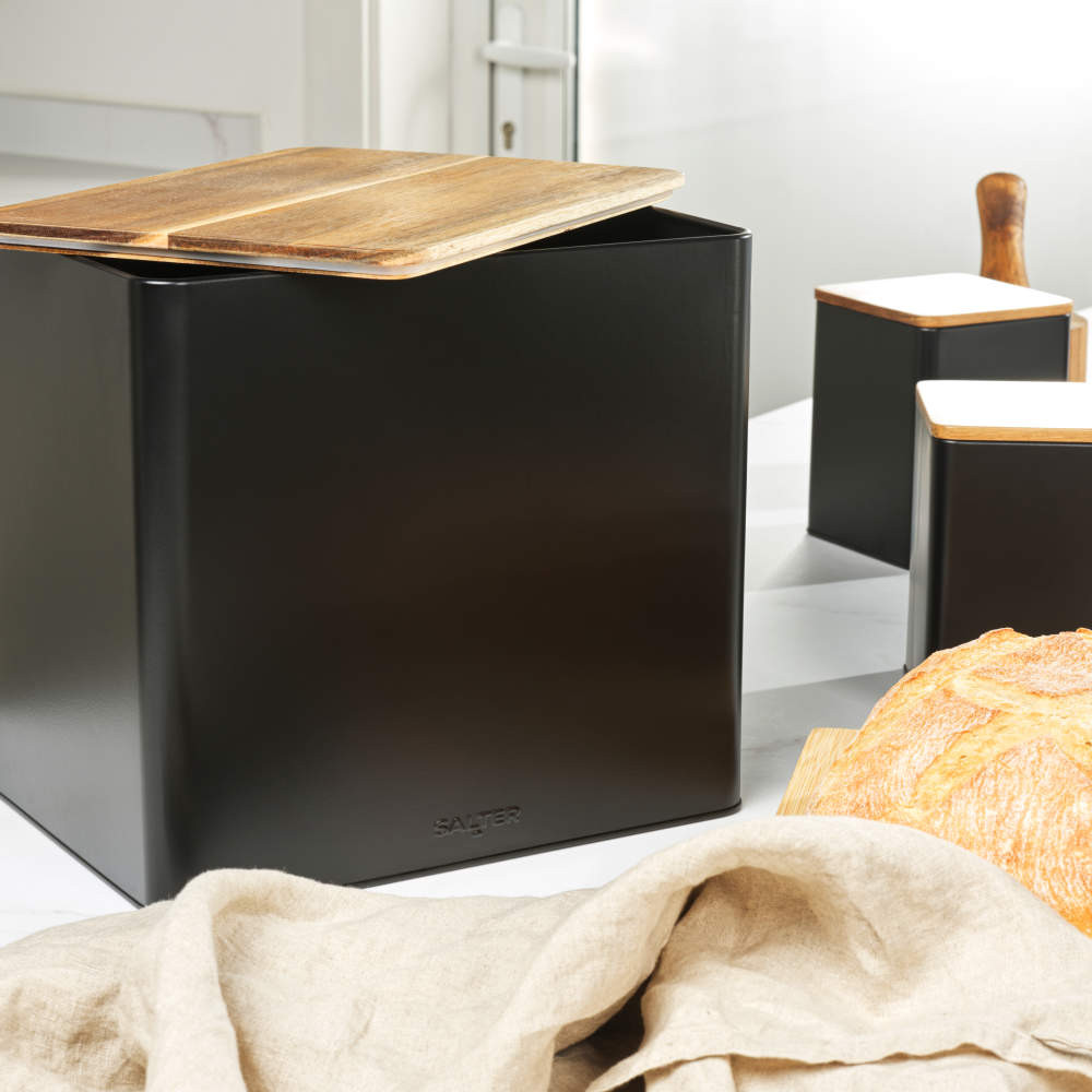 Salter BW128991 Toronto Bread Bin, Black/Wooden