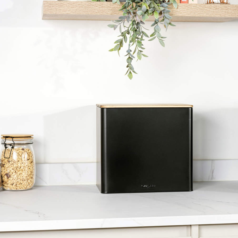 Salter BW128991 Toronto Bread Bin, Black/Wooden