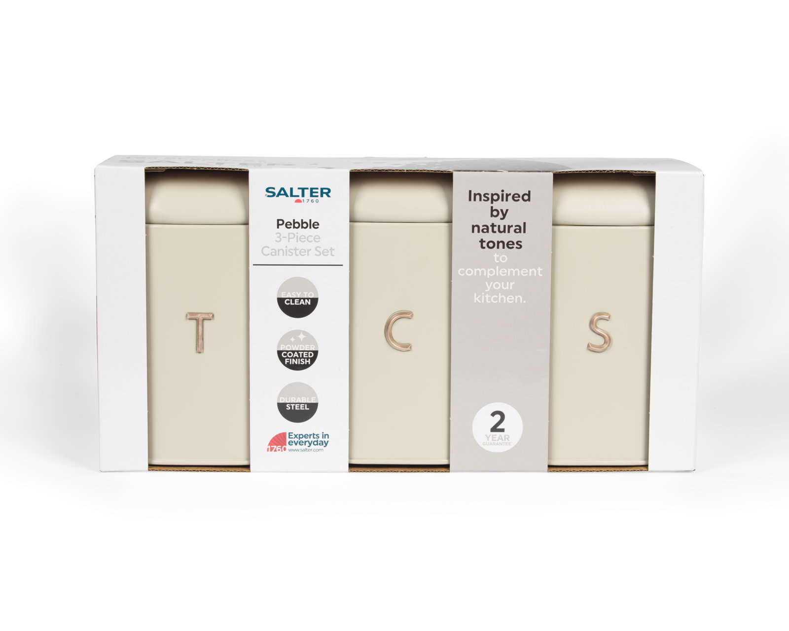 Salter BW13729OEU7 Pebble 3 Piece Canister Set Stone, Beige