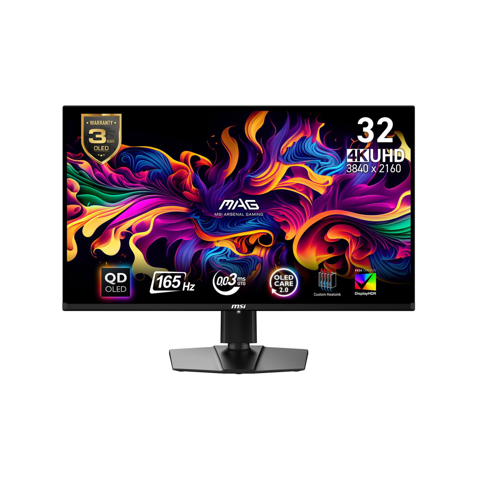 Monitor MSI 31.5 Gaming Panel QD-OLED 3840x2160 16:9 165Hz 0.03 ms Swivel Pivot Height adjustable Tilt Colour Black MAG321UPQD-OLED