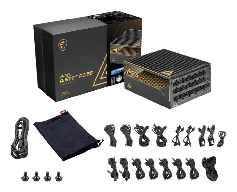 Power Supply MSI MEG AI1600T PCIE5 ATX 3.1 1600 Watts Efficiency 80 PLUS TITANIUM MEGAI1600TPCIE5