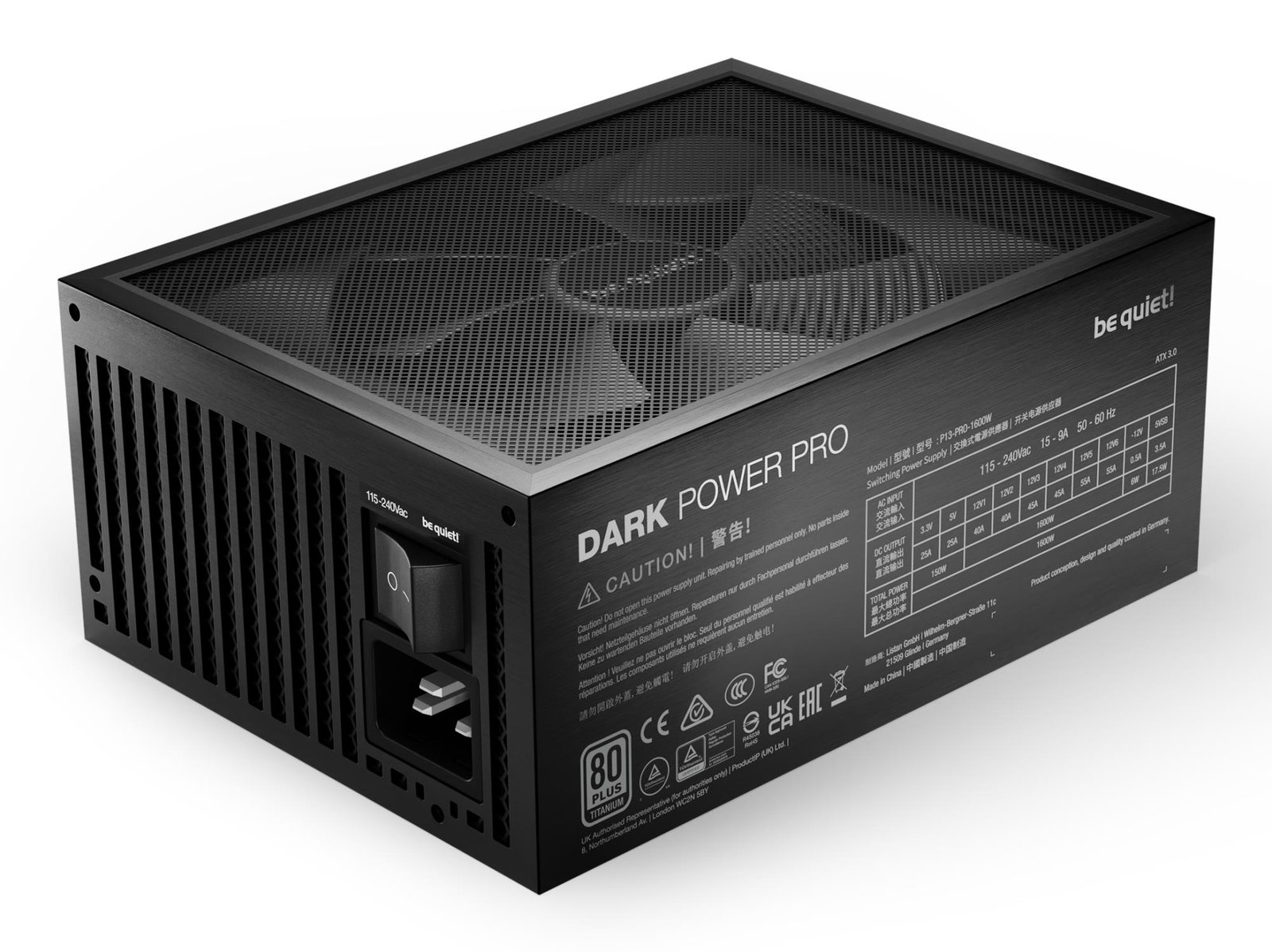 Power Supply BE QUIET 1600 Watts Peak Power 1700 Watts Efficiency 80 PLUS TITANIUM PFC Active MTBF 100000 hours BN332