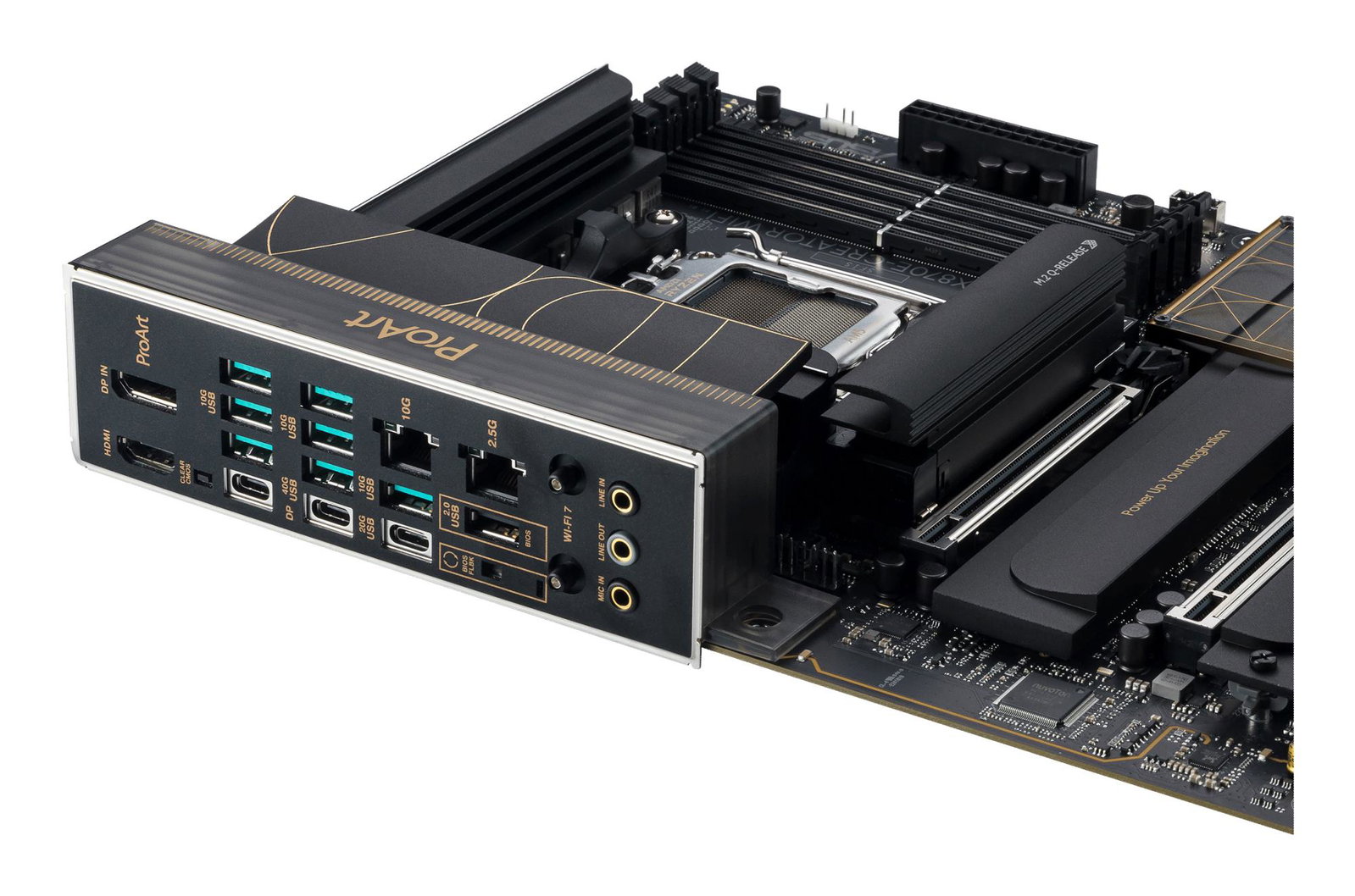 Mainboard ASUS AMD X870E SAM5 ATX Memory DDR5 Memory slots 4 3xPCI-Express 4.0 16x 2xPCI-Express 5.0 16x 4xM.2 1xHDMI 1xDisplayPort 1xUSB 2.0 7xUSB 3.2 3xUSB-C 1xRJ45 3xAudio port PROARTX870E-CREATORWIFI
