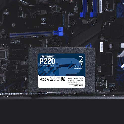 SSD PATRIOT P220 2TB SATA Write speed 500 MBytes/sec Read speed 550 MBytes/sec 2,5 TBW 960 TB P220S2TB25
