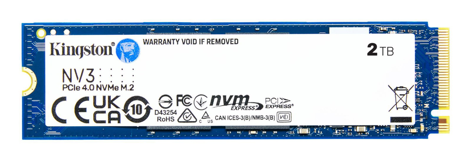 SSD KINGSTON NV3 2TB M.2 PCIE NVMe 3D NAND Write speed 5000 MBytes/sec Read speed 6000 MBytes/sec TBW 640 TB MTBF 200000 hours SNV3S/2000G
