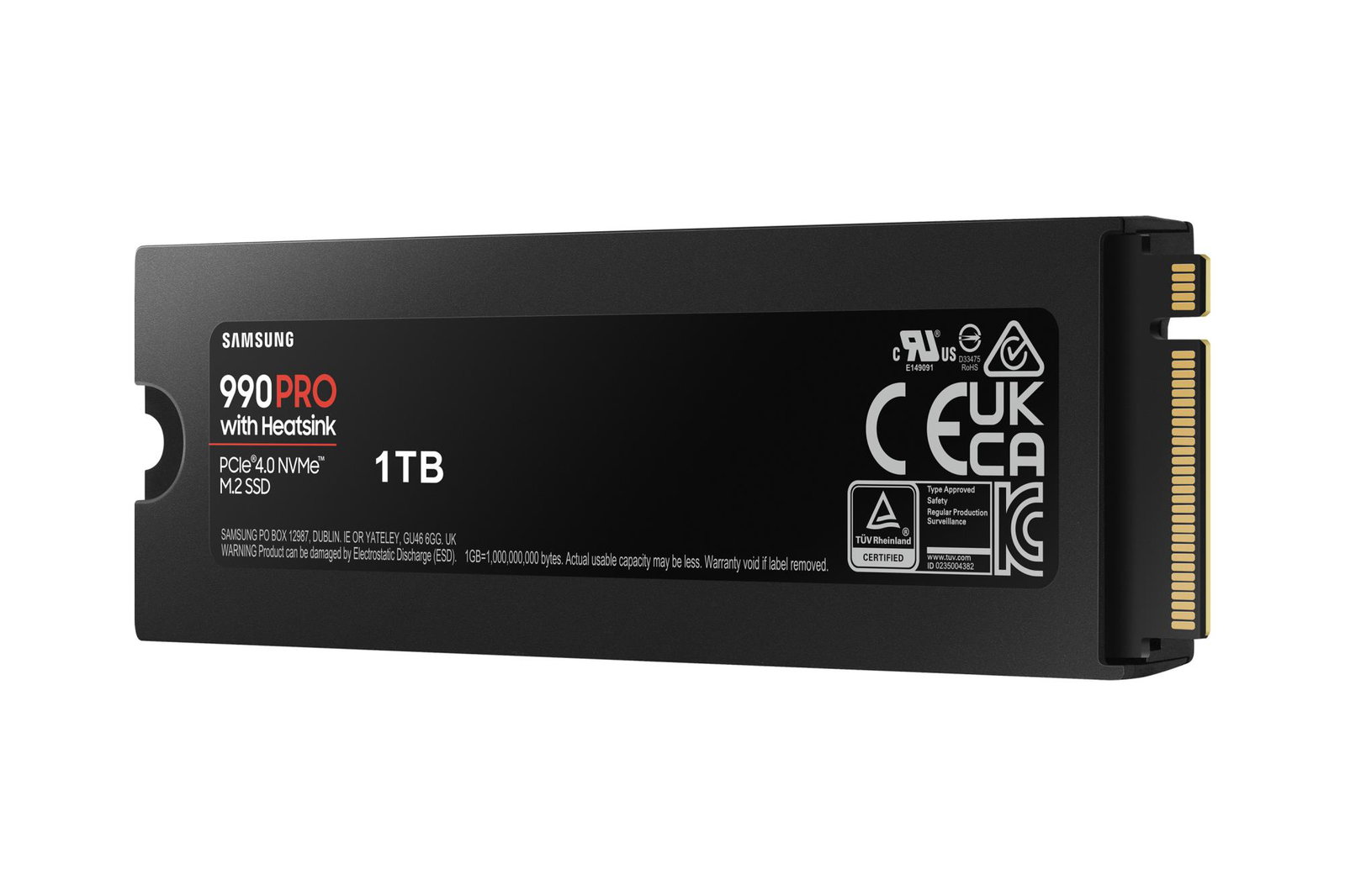 SSD SAMSUNG 990 PRO with Heatsink 1TB M.2 PCIE NVMe MLC Write speed 6900 MBytes/sec Read speed 7450 MBytes/sec 2.3mm TBW 600 TB MTBF 1500000 hours MZ-V9P1T0CW
