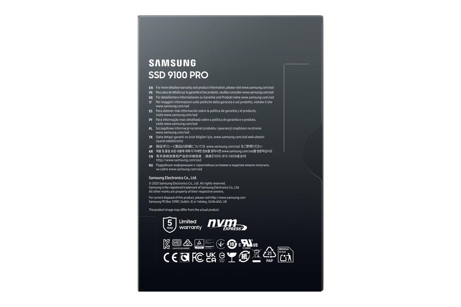 SSD SAMSUNG 9100 PRO 1TB M.2 PCIe Gen5 NVMe TLC Write speed 13300 MBytes/sec Read speed 14700 MBytes/sec 2.38mm TBW 600 TB MZ-VAP1T0BW