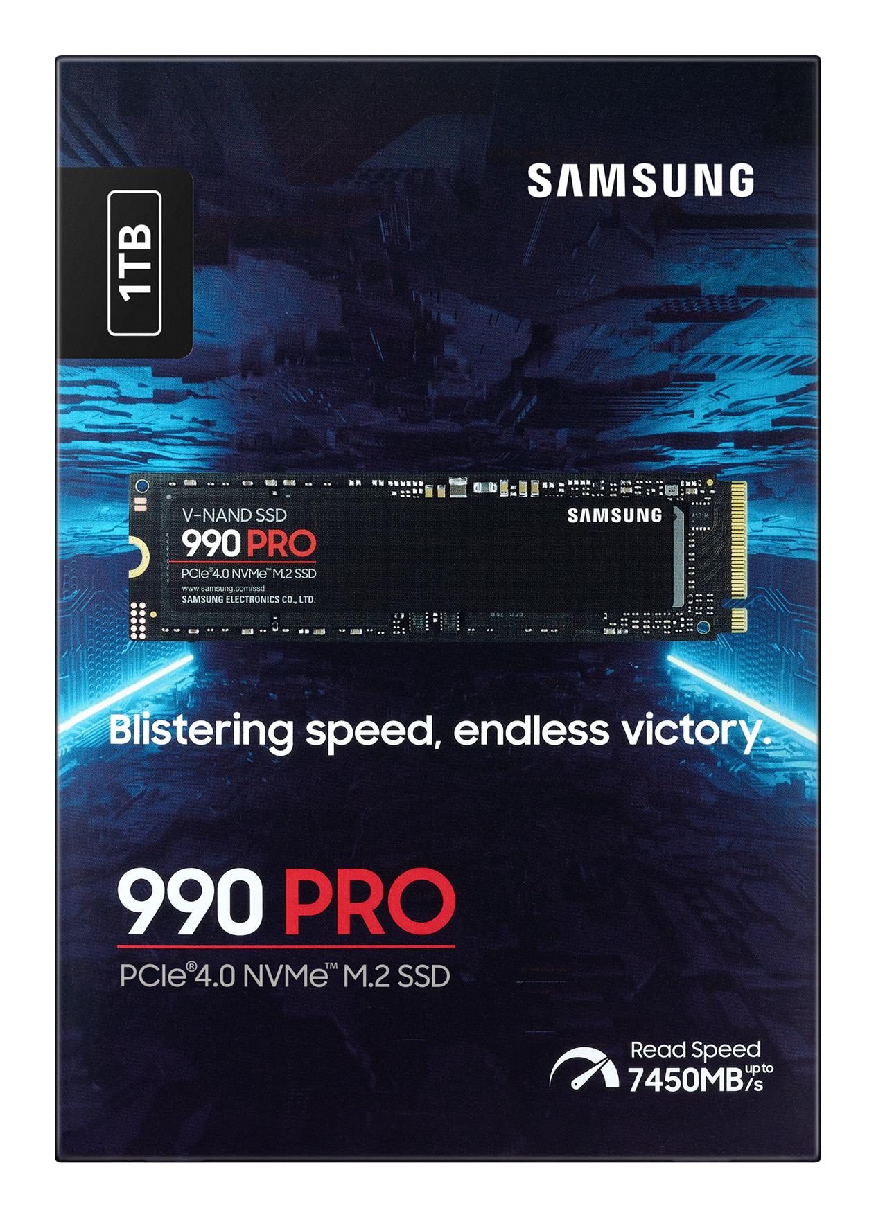 SSD SAMSUNG 990 PRO 1TB M.2 PCIE NVMe MLC Write speed 6900 MBytes/sec Read speed 7450 MBytes/sec 2.3mm TBW 600 TB MTBF 1500000 hours MZ-V9P1T0BW