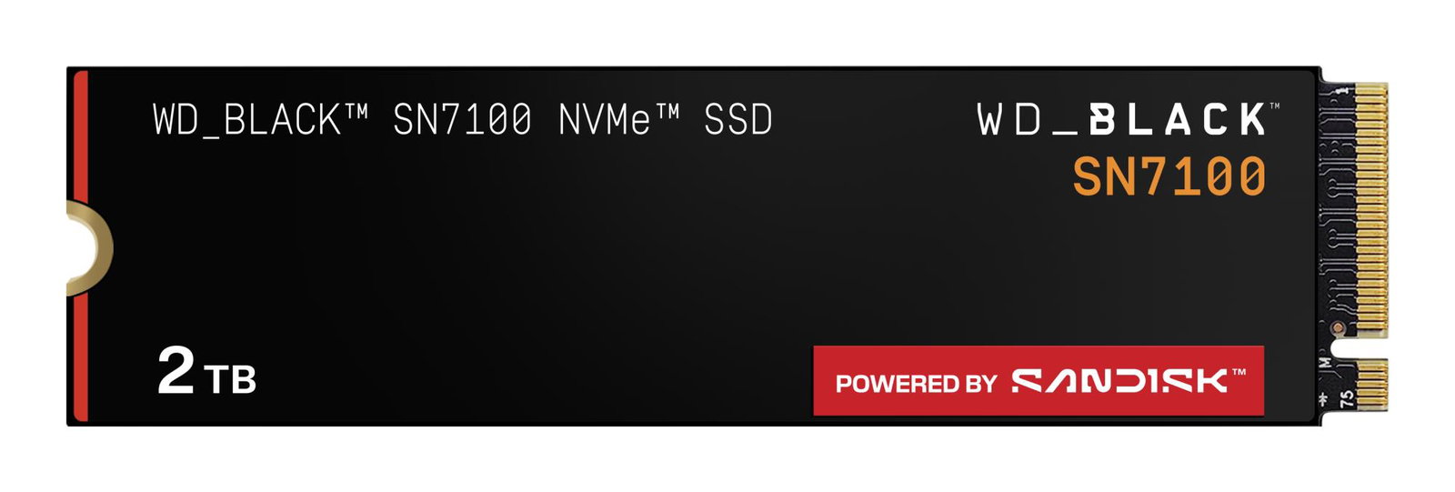 SSD SANDISK Read speed 7250 MB/s Write speed 6900 MB/s NVMe Yes PCI Express 4.0 M.2 2000 GB POWERED BY SANDISK Black SN7100 WDS200T4X0E