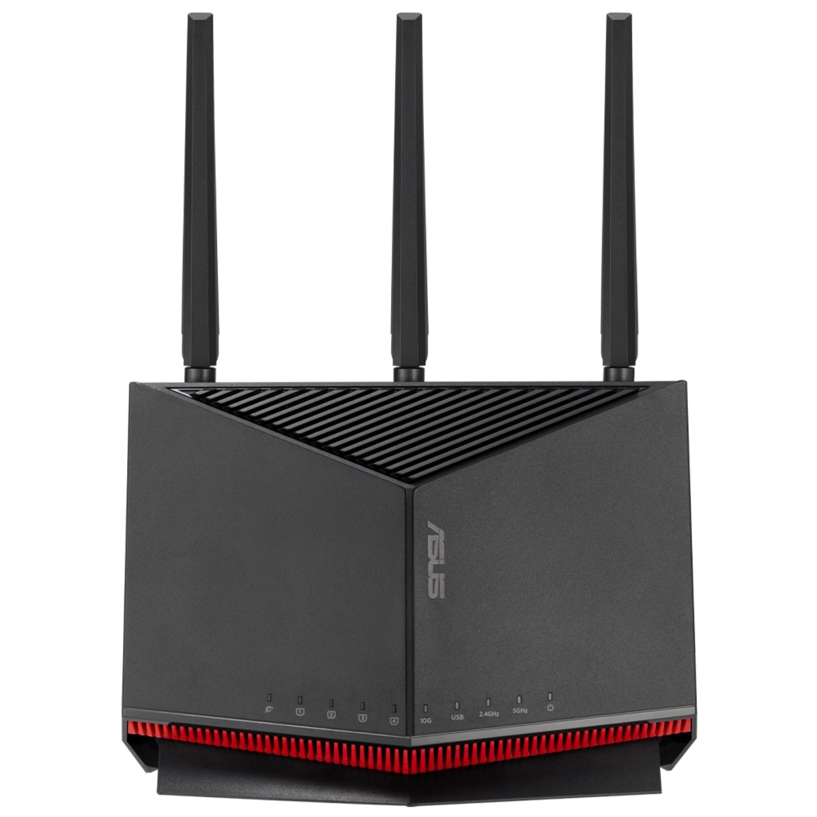Wireless Router ASUS 6800 Mbps Mesh Wi-Fi 5 Wi-Fi 6 Wi-Fi 6e Wi-Fi 7 IEEE 802.11a IEEE 802.11b IEEE 802.11g IEEE 802.11n IEEE 802.11ac IEEE 802.11ax USB 2.0 3x2.5GbE LAN \ WAN ports 2 Number of antennas 4 RT-BE86U