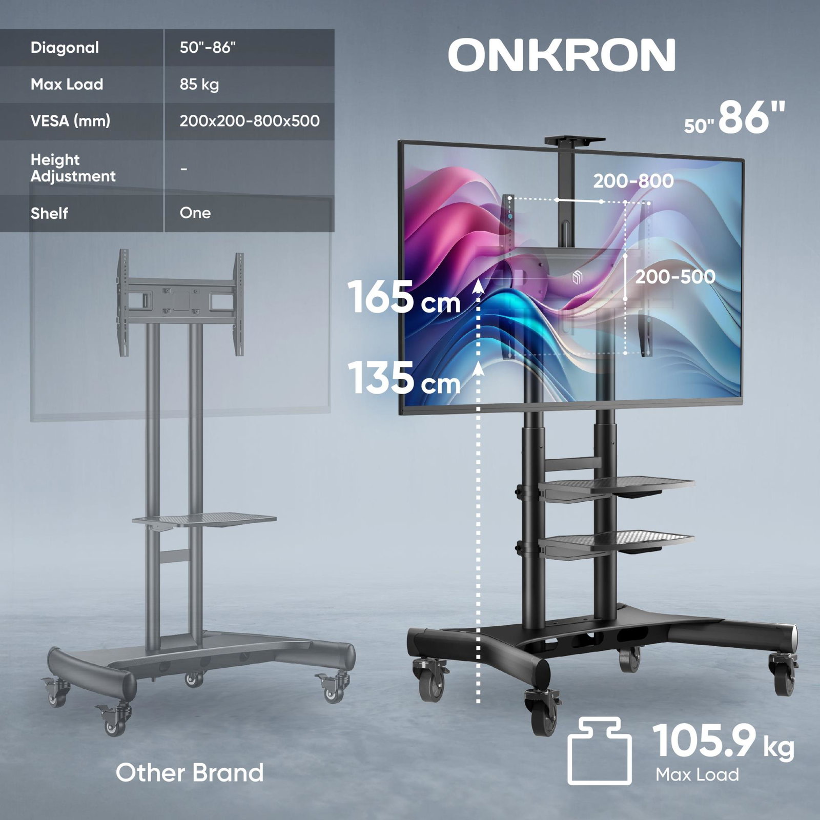 TV SET ACC MOBILE STAND/50-86/BLACK TS1881-B ONKRON