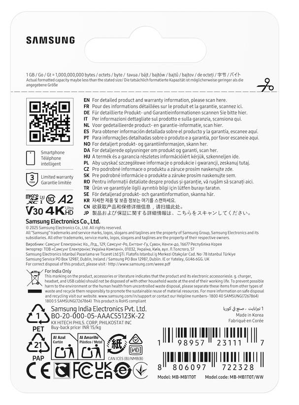 MEMORY MICRO SDXC T7 1TB/V30 MB-MB1T0T/WW SAMSUNG