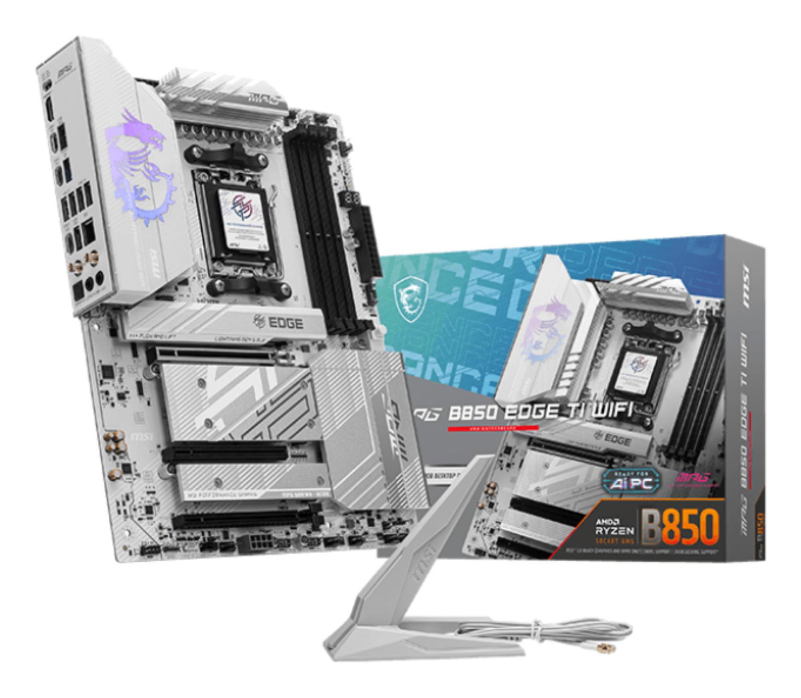 Mainboard MSI AMD B850 SAM5 ATX Memory DDR5 Memory slots 4 3xPCI-Express 16x 4xM.2 1xHDMI 1xAudio-In 1xAudio-Out 4xUSB 2.0 1xUSB 3.0 2xUSB 3.2 3xUSB-C 1xOptical S/PDIF 1xRJ45 MPGB850EDGETIWIFI