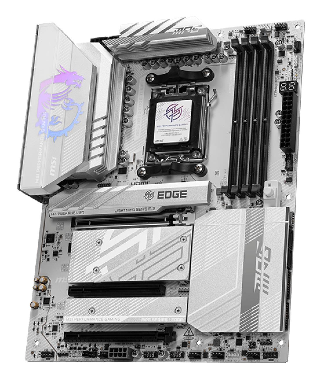 Mainboard MSI AMD B850 SAM5 ATX Memory DDR5 Memory slots 4 3xPCI-Express 16x 4xM.2 1xHDMI 1xAudio-In 1xAudio-Out 4xUSB 2.0 1xUSB 3.0 2xUSB 3.2 3xUSB-C 1xOptical S/PDIF 1xRJ45 MPGB850EDGETIWIFI