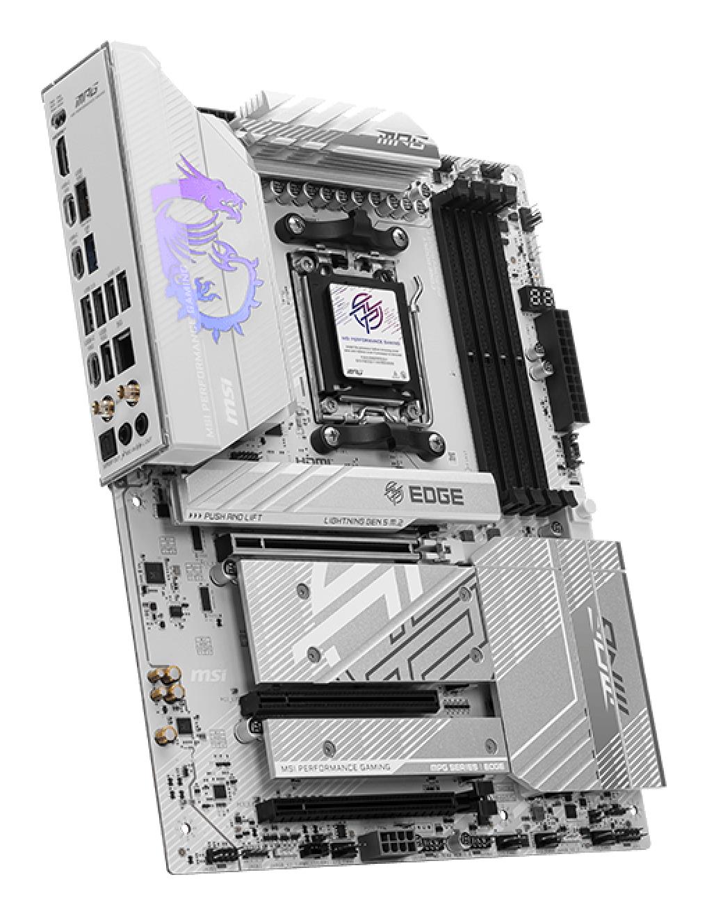 Mainboard MSI AMD B850 SAM5 ATX Memory DDR5 Memory slots 4 3xPCI-Express 16x 4xM.2 1xHDMI 1xAudio-In 1xAudio-Out 4xUSB 2.0 1xUSB 3.0 2xUSB 3.2 3xUSB-C 1xOptical S/PDIF 1xRJ45 MPGB850EDGETIWIFI
