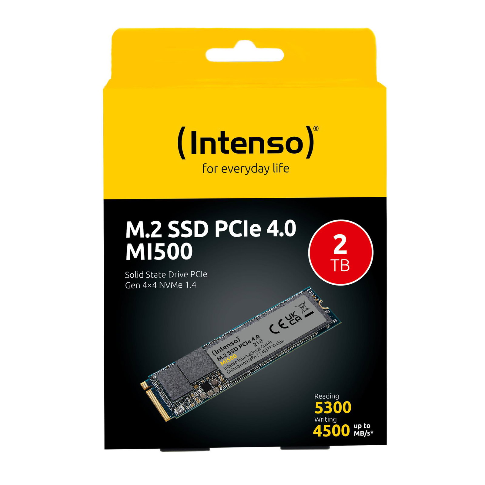 SSD INTENSO MI500 2TB M.2 NVMe 3D NAND Write speed 4500 MBytes/sec Read speed 5300 MBytes/sec 4mm TBW 1200 TB MTBF 1500000 hours 3836470