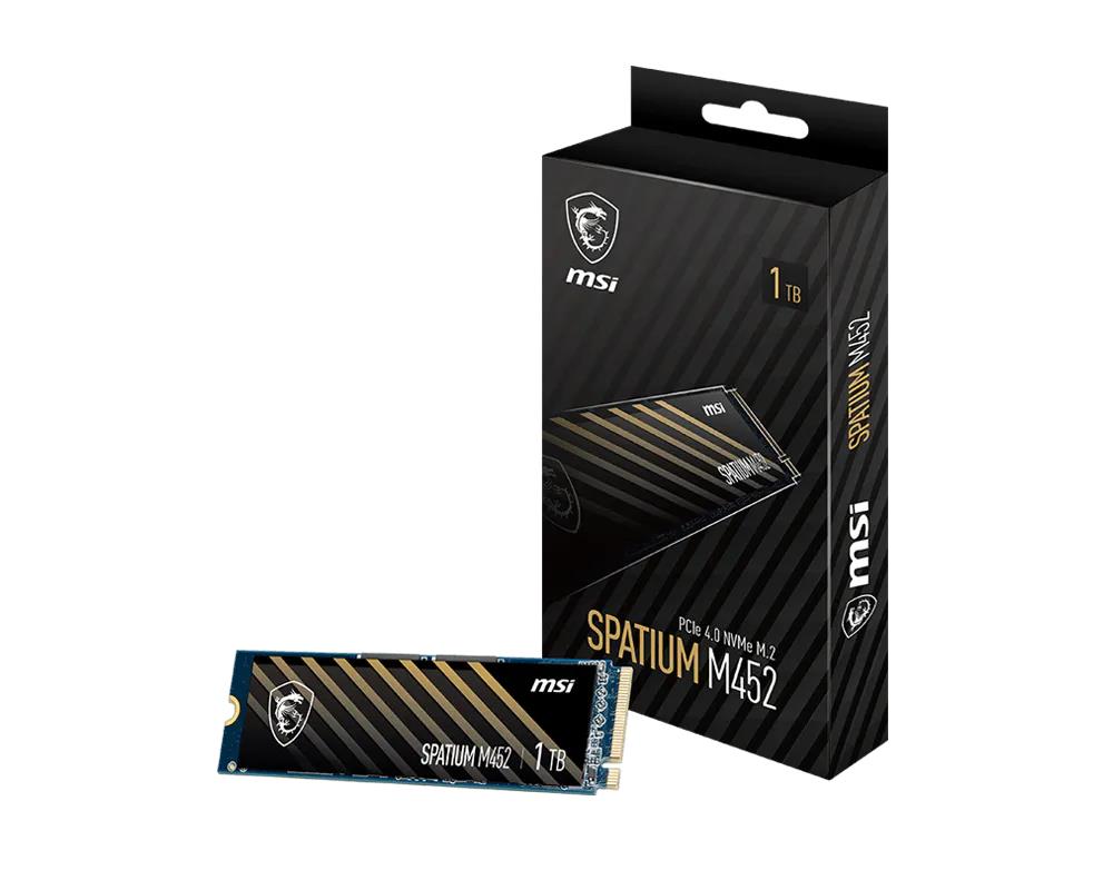 SSD MSI 300xTBW rating MTBF 1500000 h Read speed 3600 MB/s Write speed 3100 MB/s NVMe Yes PCI Express 4.0 M.2 1000 GB SPATIUM M452 S78-440L970-P83