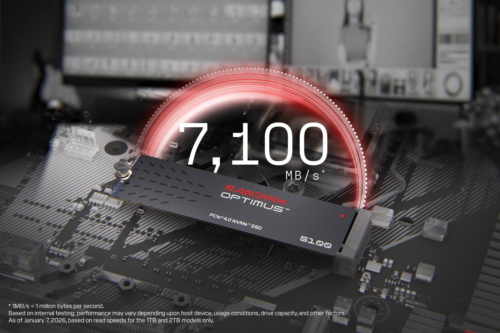 SSD SANDISK 600xTBW rating MTBF 1750000 h Read speed 7100 MB/s Write speed 6700 MB/s NVMe Yes PCI Express 4.0 M.2 1000 GB SDSP51100TAN-000E0